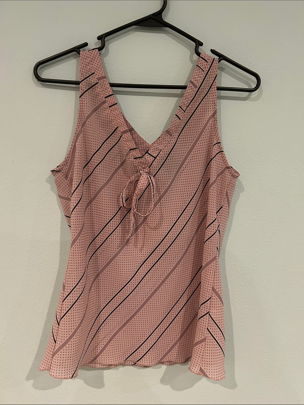 New York & Company Pink Striped V-Neck Tie-Front Camisole